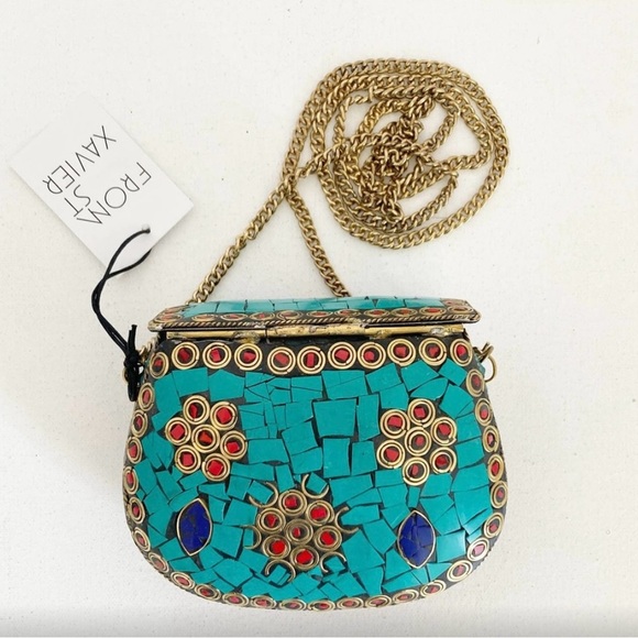 🌷FROM ST. XAVIER The Aby Clutch Turquoise Mosaic Mini Bag - Picture 2 of 10